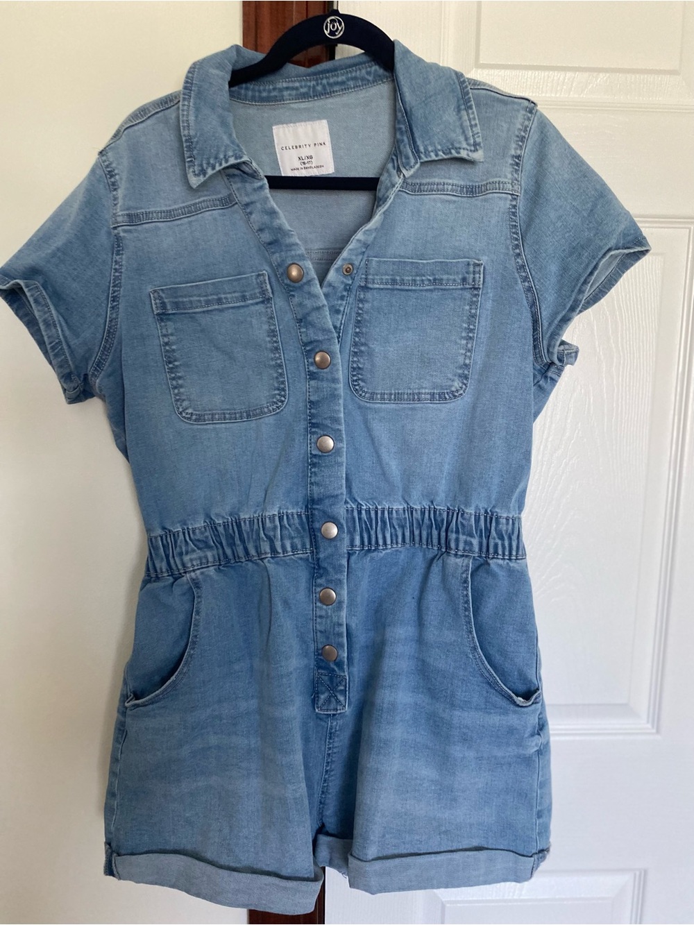 Celebrity Pink Light Blue Denim Short Sleeve Romper